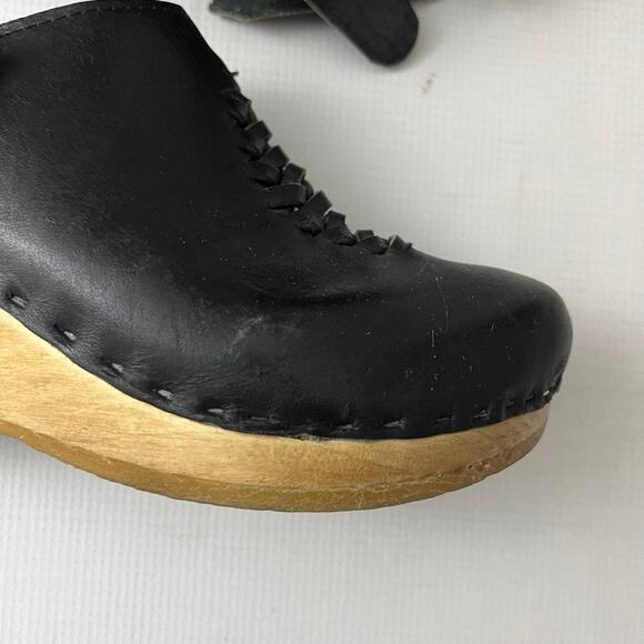 No. 6 Leather Wedge Clog Slingback Pump Wooden Platform Weave Women Size 39 - Picture 3 of 14